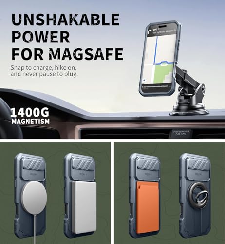 Image of Dexnor for iPhone 17 Air Case with Slide Camera Cover & Adjustable Kickstand & Built-in Screen Protector, Compatible Wireless Charging,Rugged Cases Heavy-Duty Magnetic Protective Cover, Navy Blue