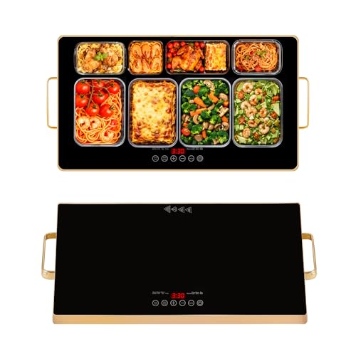 Electric Warming Tray Extra Large 32"x18" Food Warming Mat with Storage Bag, 9 Temp Modes, Chafing Dishes for Buffet, Food Warmer for Parties, Hot Pads for Kitchen, 450W Custom Warm Setting, Gold Edge by Sturdon - Used condition - US$57.91