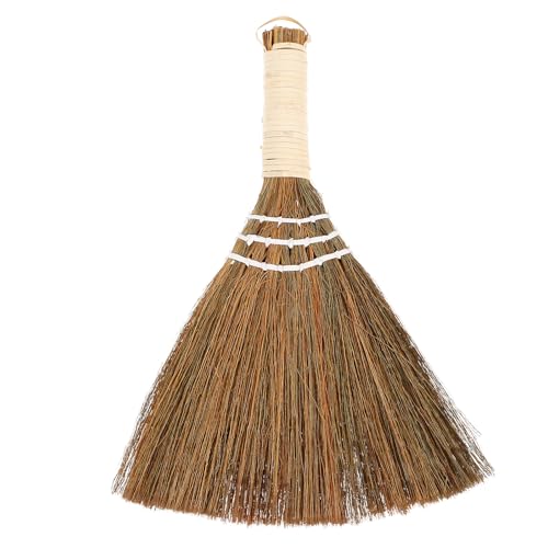 GRIRIW Compact Handwoven Straw Broom Lightweight Desktop Sweeper for Bed Crumbs Hair Lint Cleaning Soft Bristle Small Brush for Living Bedroom Kitchen Furniture Dust Removal