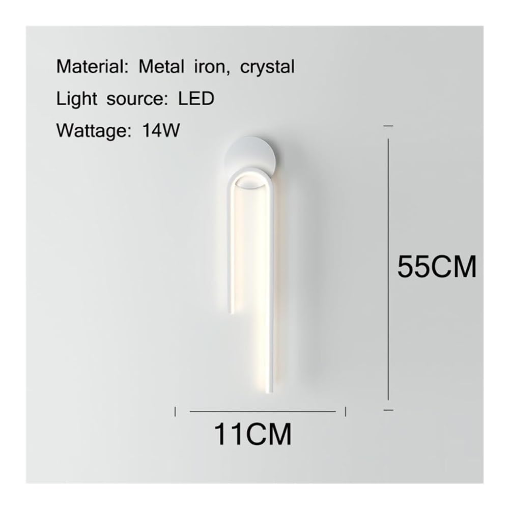 Applique da Parete Moderne Lineari Led per Interni Dimmerabili con Decorazione In Metallo A Striscia Lunga Ideali per Comodino Soggiorno Corridoio Bagno Cucina (Bianca A Sinistra)