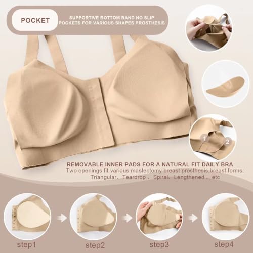 Seamless Front Closure Mastectomy Bra Surgical Bra Pocket Breast Prosthesis Breast Forms Bralette Daily Bra3