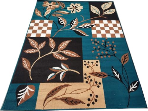 Image of Floral Design Acrylic Polyester Carpet for Living Room 12x15 Feet Color Blue(360x450Cm), Large Rectangle