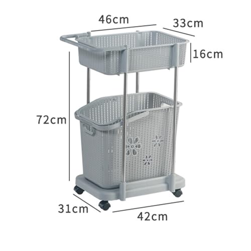 Collapsible Laundry Basket On Wheels Plastic, Rolling Laundry Sorter Trolley Carts, Washing Hamper Storage Bin With Shelves, For Bedroom Bathroom Living Room Tier Basket Stand.(Dark grey) - Image 7