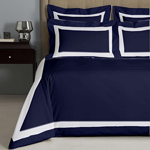 Saferay Green Hotel Luxury 3Pc Duvet Cover Set-850 Thread Count 100% Organic Cotton Premium Two Tone Bedding Collection California King Size 102 X 96 Inches Machine Washable (White & Navy Blue) #TOP2