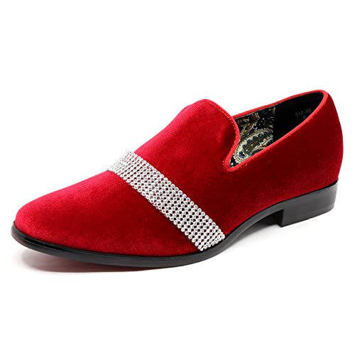 Metrocharm Men's Velvet Smoking Slipper with Rhinestone Embellished Strap Dress Tuxedo Loafer Slip On Shoe SM-10