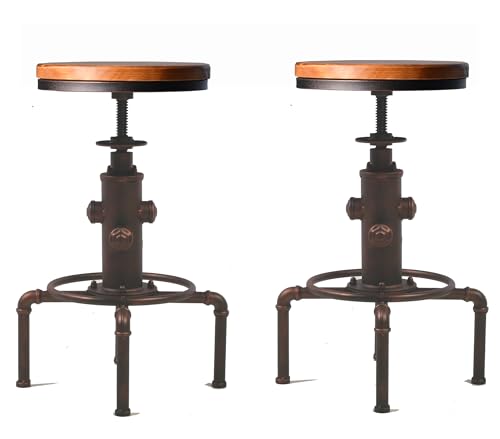 Topower American Antique Vintage Industrial Barstool Solid Wood Water Pipe Fire Hydrant Design Cafe Coffee Industrial Bar Stool Set Of 2 Red Bronze thumb #7