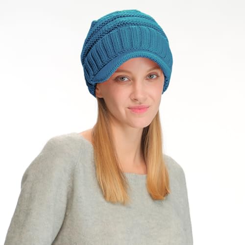 Image of C.C Trendy Warm Oversized Chunky Soft Oversized Ribbed Slouchy Knit Hat with Visor Brim