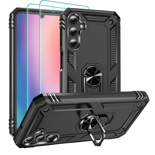 Pilaru for Samsung A25 5G Phone Case with HD Screen Protector [Military Grade 16ft. Drop Tested] Magnetic Ring Kickstand Car Mount Protective Cover for Samsung Galaxy A25 5G Black