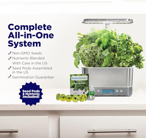 Image of AeroGarden Harvest Elite Indoor Garden Hydroponic System with LED Grow Light and Seed Kit, Holds up to 6 Pods, Stainless Steel (Pack of 4)
