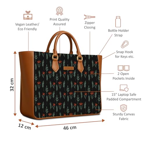 Image of The Purple Tree Handcrafted Women's Tote Bag with Vegan Leather Handles & Indian Prints, Shoulder Tote Bag and Handbag for Office and College (Pack of 1)