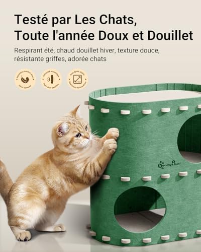 Lit pour chat à 2 niveaux DownyPaws château-maison de jeu vert en feutre - 7