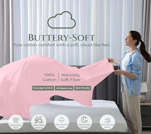 Image of Royale Linens 100% Organic Cotton Queen Size Flat Sheet Only - Percale Top Sheets - Queen Flat Sheet Sold Separately - Lightweight & Super Soft 100% Cotton Pink Bed Sheets Only (90 inch x 102 inch, Pink)