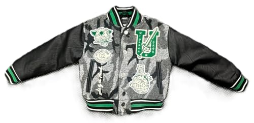 Jordan Craig Kids Varsity Jacket, Black Camo, Polyester Blend with Green Trim