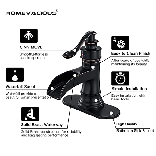 Oil Rubbed Bronze Bathroom Faucet Waterfall Sink Basin Single Handle Bath Lavatory Farmhouse Faucets Antique Black One Hole Lever Spout Mixer Tap Commercial Supply Hose Lead-Free #TOP4