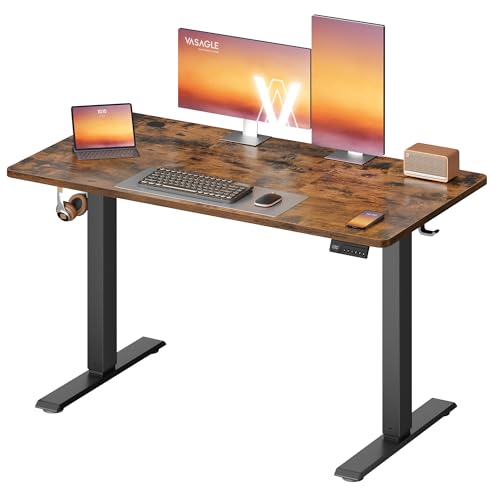VASAGLE Scrivania Regolabile in Altezza Elettrica, Scrivania per Computer, Promemoria per Sedentarietà, Funzione Memoria con 4 Altezze, per Ufficio, 120 x 60 cm, Marrone Vintage LSD312KD03