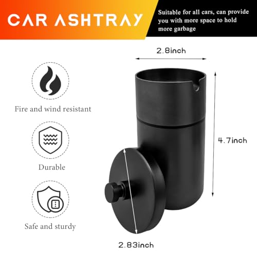 Image of DXNQ Car Ashtray with Lid, Windproof Smokeless Stainless Steel Ash Tray Butt Bucket, Detachable Self Extinguished Ashtray for Car Cup Holder Home Office Travel, Car Accessories (Black)