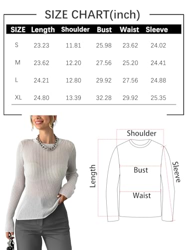 Trendy Queen TRD616 Going Out Tops For Women Sheer Long Sleeve Tops 2024 Fall Crewneck Mesh See Through Sweaters Y2K Outfits White thumb #5