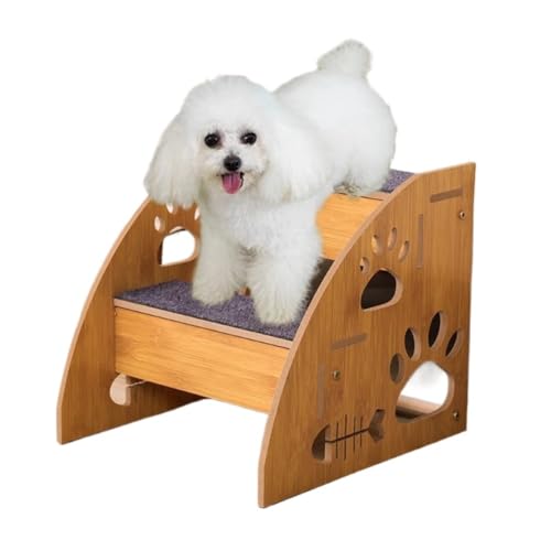 ペット用階段 木製 ペットタラップ 高齢犬猫用 ベッド・ソファ用滑り止め付き 犬猫用上下移動用階段 小型犬・猫用 斜面スロープ (2階)