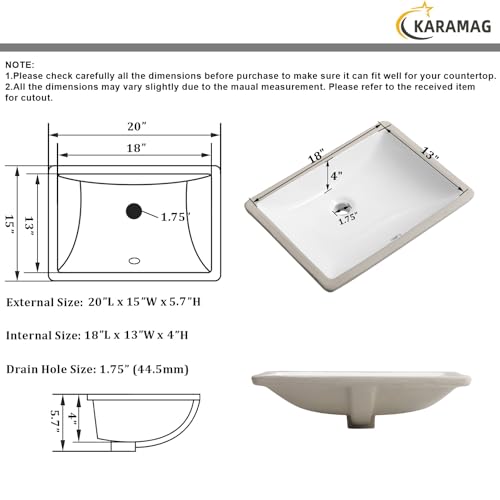 Image of Ada Compliant 20 inchx15 inch White Ceramic Rectangle Undermount Bathroom Sink with Overflow (20 inchx15 inch)