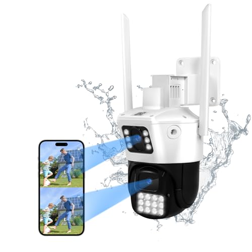 MCJ 2K externe wifi-camera, 4 MP, bewakingscamera voor buiten met dubbele lens, 360 ° PTZ, nachtzicht, kleur-nachtzicht, PIR-detectie, bidirectionele audio, lichtalarm, IP65