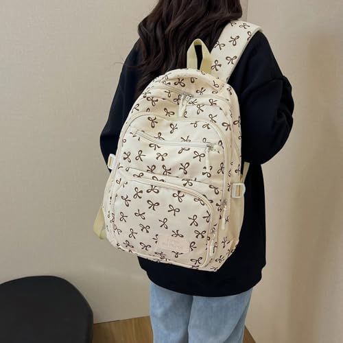 Coquette Bow Backpack For Girls,Nylon Cute Kawaii Backpack with Bows,Preppy Backpacks For Girls,Large Capacity 3Pcs (Rose Red)3