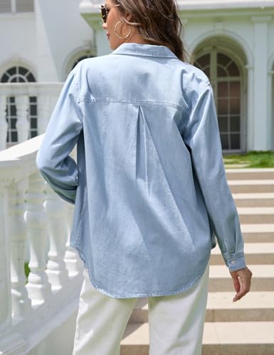 Denim Shirt Women Chambray Western Shirts Casual Long Sleeve Button Down Jean Tops4