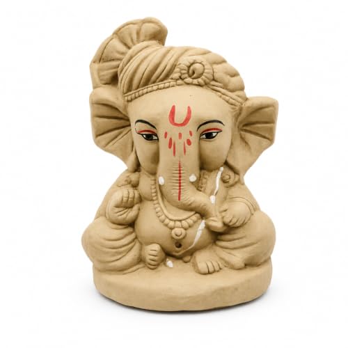 Image of Clay Ganesh Idol, 4 Inches Height, Water Soluble Ganpati Murti for Ganpati Visarjan (Small) (Natural Brown - Bal Ganesha)
