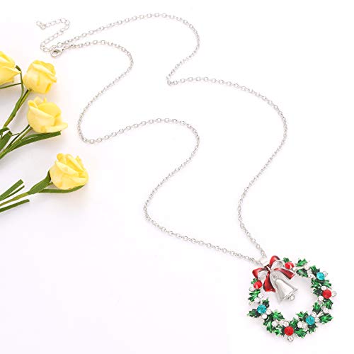 Yahpern Christmas Necklaces For Women Glitzy Rhinestone Xmas Wreath Bell Pendant Necklace Holiday Jewelry Gift (Silver) #TOP3