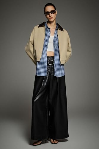Orolay Women’s Cropped Barn Jacket with Corduroy Collar - Utility Workwear Coat - Lightweight Fall & Spring Transition Jacket