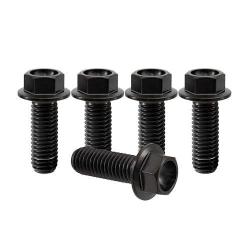 Image of Rison Titanium Flanged Hex Head Bolt - M6x1.0x10mm, 6AL4V Aerospace Grade, Black Ti Bolt - Pack of 5