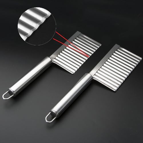 Image of Stainless Steel Potato Cutter Crinkle Chopper for French Fries, Vegetables & Fruits Wavy Blade Kitchen Knife, Multipurpose Decorative Slicer Tool Salad, Chips, Garnishing, Silver