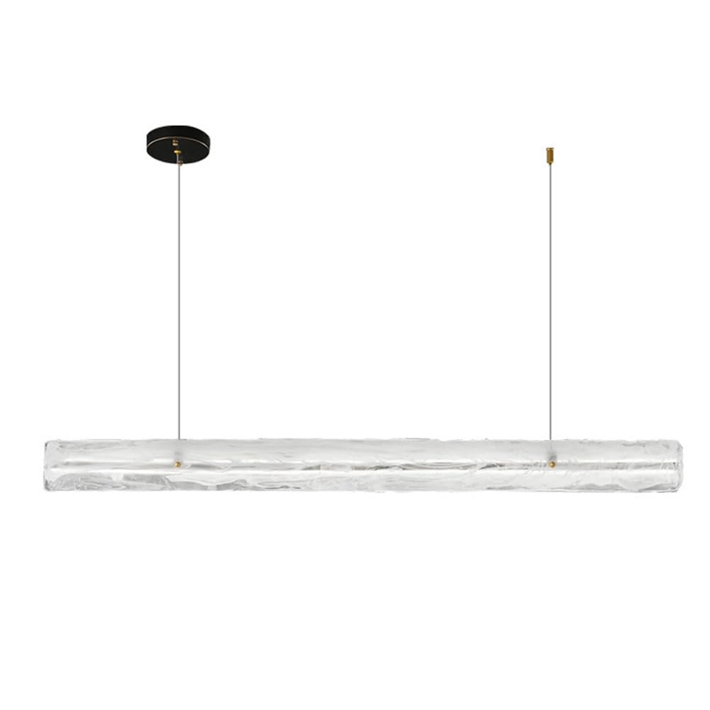 KXEcoLife LED Scandinavian full copper long chandelier, Italian minimalist cloudy glass modern monogram for dining room bar light,Black,100cm