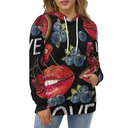 Pull lèvres rouges en fleur UMENG sweat mixte avec capuche protectrice