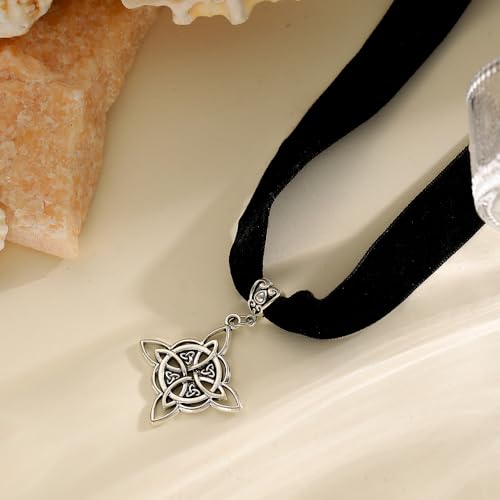Witch Knot Necklace Gothic Celtic Knot Choker Black Velvet Trinity Triquetra Pendent Necklace Wiccan Jewelry Accessories for Women3
