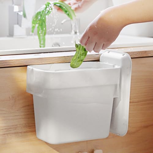 Caneca de basura pequeña blanca para cocina con tapa miniatura 6