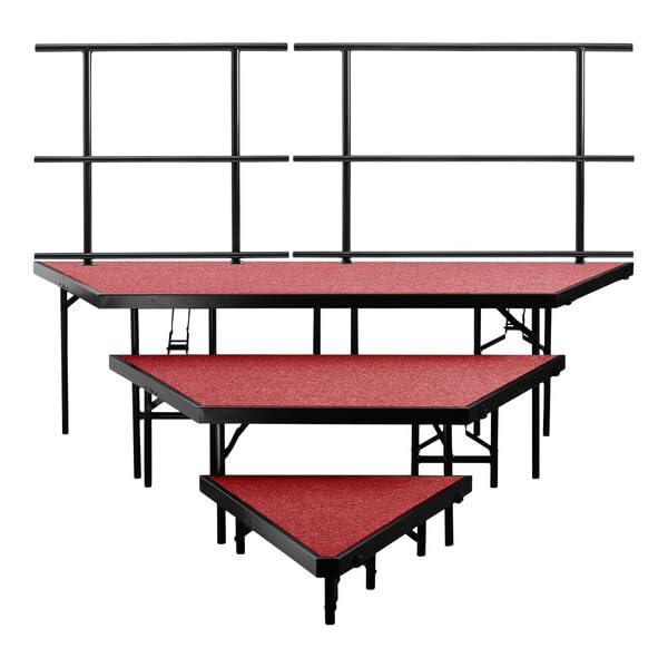 Monolith Limited Red Concert Stage 84x100 Versatile 3-Level Carpet Stage Pie Set - Portable and Durable Performance Platform, Ideal for Schools, Churches, and Event Venues Modular Stage