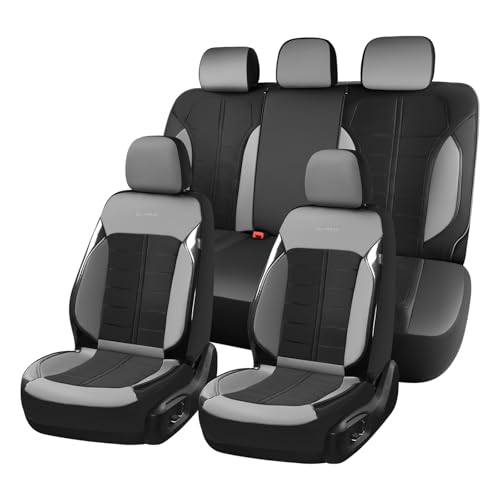 Image of Coverado Air Mesh Seat Cover, Car Seat Cover Full Set, 3D Breathable Seat Protectors Sports Carbon Fiber Design Airbag Compatible Comfort Universal for Most Cars, Van,Trucks, SUV, Black&Grey