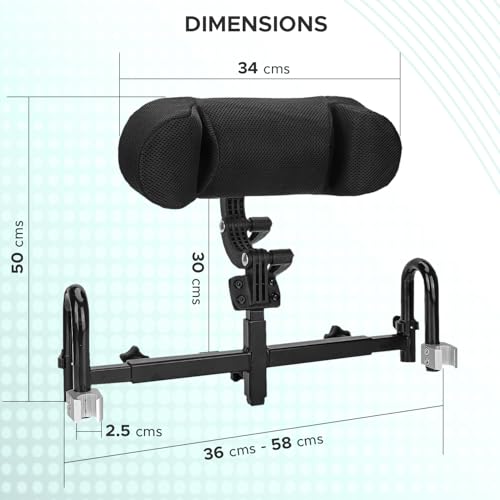 Image of KosmoCare Adjustable Wheelchair Headrest | Cushion Head Support | Backrest Cushion for Neck Support | Comfortable Seat Back Cushion | Universal | Wheelchair Accessories | Black