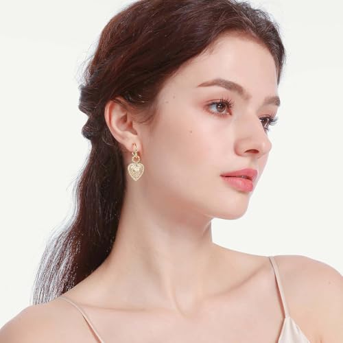 14K Gold Plated Heart Earrings for Women, Hypoallergenic Half Hoop Drop Earrings, Gift for Wife Mom Her by Febsky3