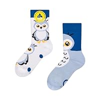 Dedoles Unisex Socks for Women, Men & Kids Cotton Funny Designs Football Bicycle Horses Plants Firefighter Gift Mismatched, Design: Snow Owl, Colour: Blue, Size: 12K-2 UK