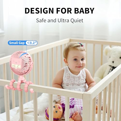 Image of AMACOOL Battery Operated Stroller Fan, Baby Travel Essentials for Beach Disney, Newborn Boy & Girl Showers Gifts Registry Search, Flexible Tripod Clip On Fan for Car Seat Wagon Crib Bike Treadmill