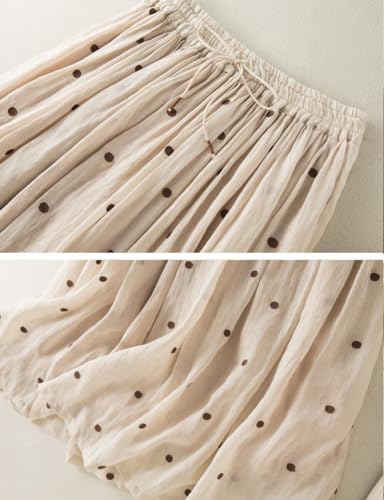 IDEALSANXUN Linen Skirts for Women Spring Summer A Line Flowy Casual Elastic High Waisted Polka Dot Midi Skirt3