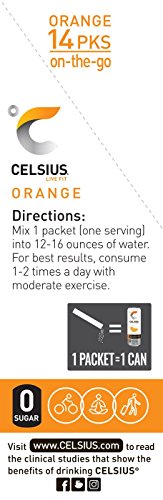 CELSIUS Orange On-the-Go Powder Stick Packs, Pack of 14