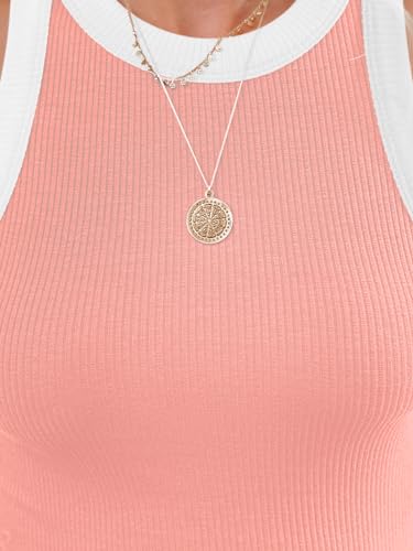 Image of siliteelon Womens Colorblock Racerback Crew Neck Casual Basic Ribbed Fitted Tank Top Sleeveless Camis