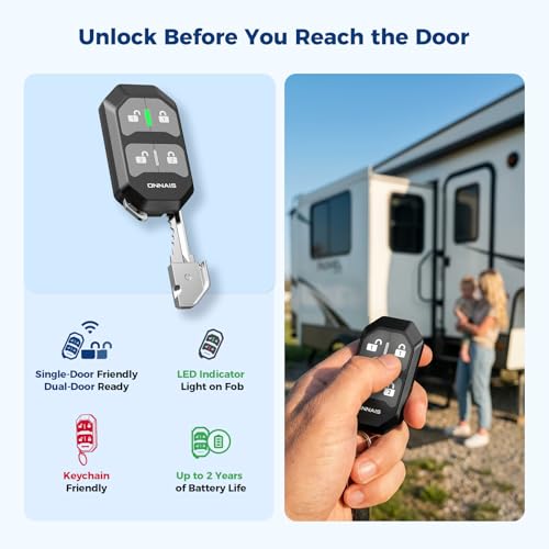 Image of ONNAIS RV Door Lock Replacement - Full Metal Keyless Entry, 10-Digit Keypad, Dual-Door Remote, Backup Key, RV Essential, Ideal Gift for RV Owners