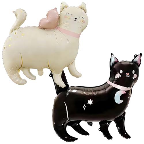 2PCS Ballon Helium Chat,Chats Ballon Animaux Noir et blanc,Chatons Aluminium BaLlon,Chat ballon Helium Animaux Marchant,Chatons Aluminium ballon, Décorations...