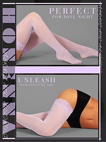 Image of HONENNA Semi Sheer Stay Up Lingerie Thigh High Stockings Lace Top Size A-F
