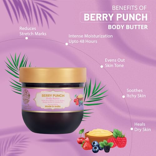Image of RYLLZ ESSENTIALS Berry Punch Body Butter | with Shea Butter, Cocoa Butter, Mango Butter, Niacinamide & Jojoba Oil| for 48Hrs Moisturisation, Stretch Marks, Dry /Itchy Skin & Uneven Skin Tone | 200 ml