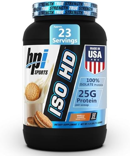 BPI Sports ISO HD Isolate Protein Powder – 100% Whey Isolate, Protein Powder for Muscle Gain – Vanilla Cookie – 1.6 Lb – 23 Servings