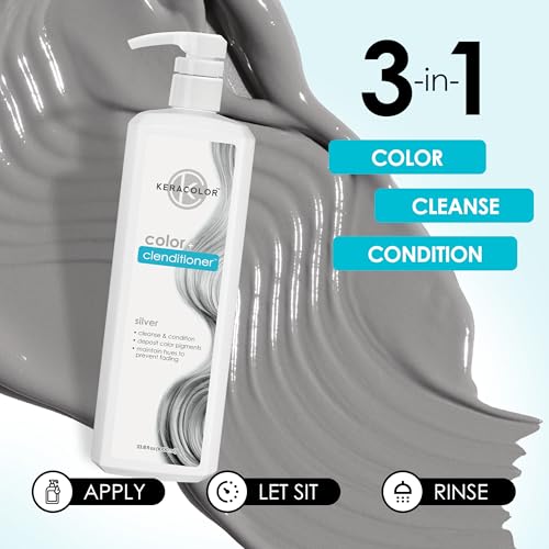 Keracolor Color + Clenditioner 3-in-1 Color-Depositing Conditioner, Gentle Cleansing Conditioner Infusing Semi-Permanent Hair Color, 9 Shades, 33.8 Fl Oz
